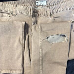 Free People Beige Ripped Jeans